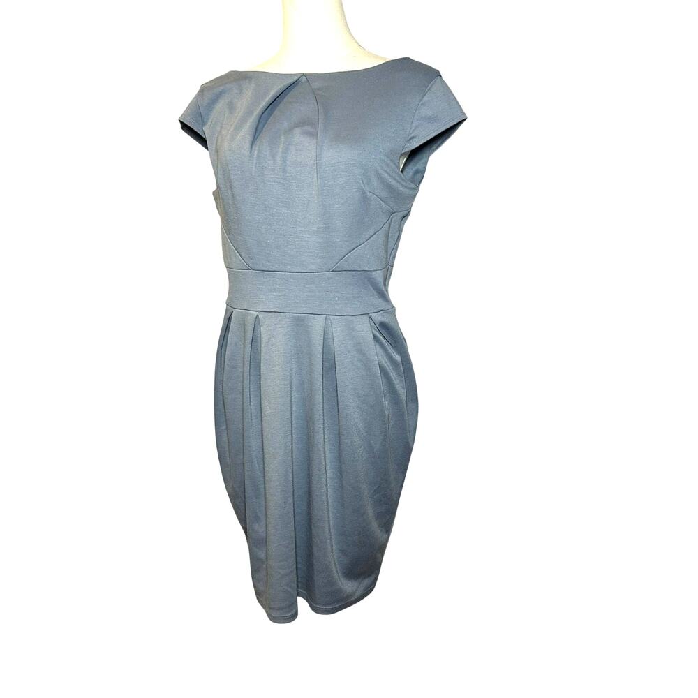Dorothy Perkins Blue Pleated Cap Sleeve Keyhole Dress 8 Preppy Wedding Stretch